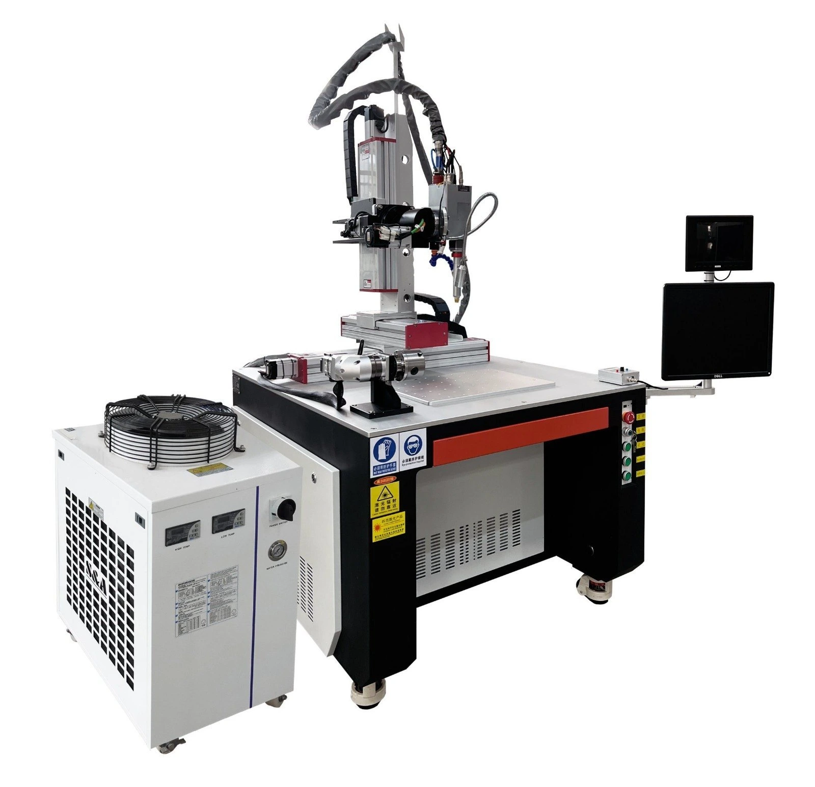 دستگاه جوش لیزر فایبر CNC با میز کار و چیلر آب‌خنک